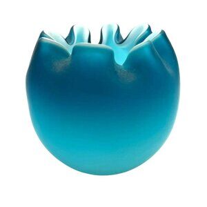 Vtg Fenton Art Glass Pinched Rose Bowl Cased Blue Hombre Satin Glass 3.0" x 3.5"